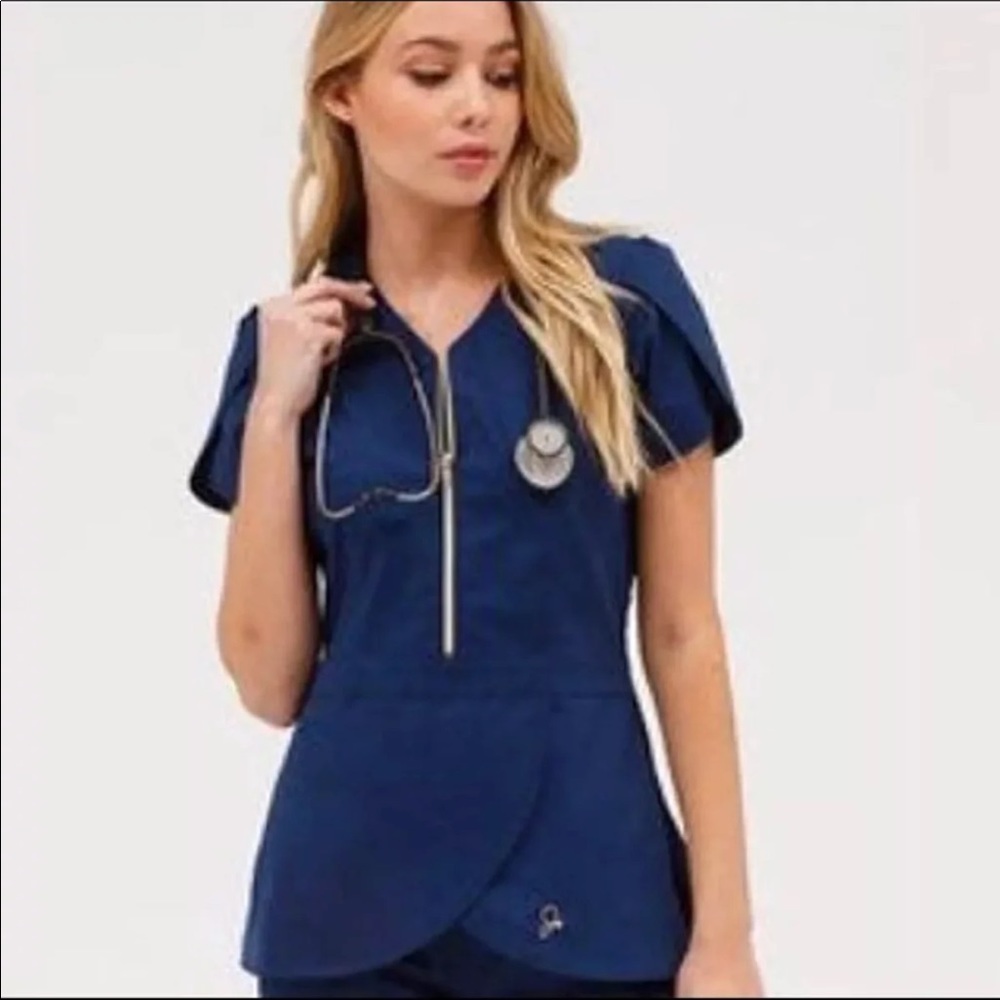 Jaanuu Scrub Tulip Top Estate Navy Blue NWT